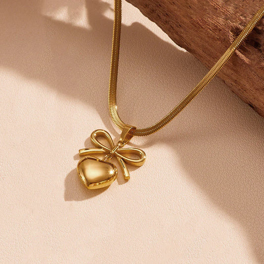 Bow Knot Heart Necklace